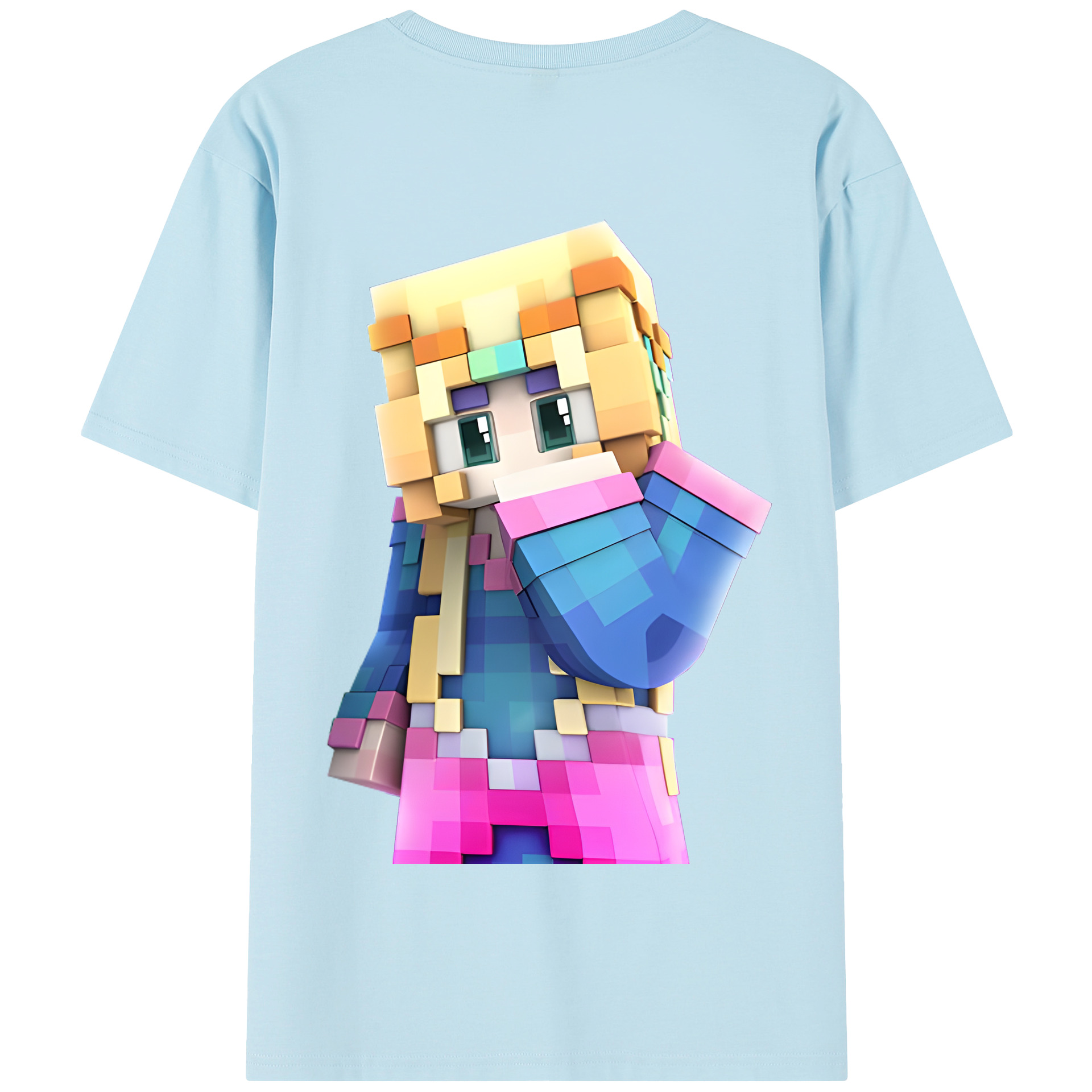 （画像用） マインクラフト ブロックの世界 Minecraft MC Block world 綿100％半袖Tシャツ（背面プリント）